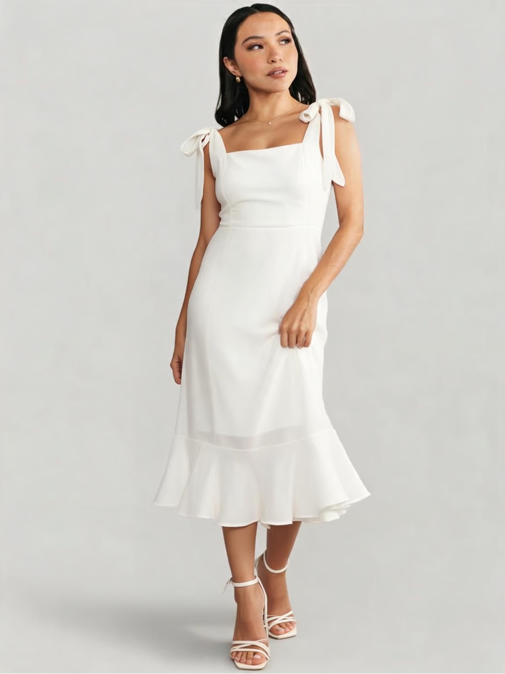 ANRABESS | White Tie-Shoulder Maxi Dress Sz M